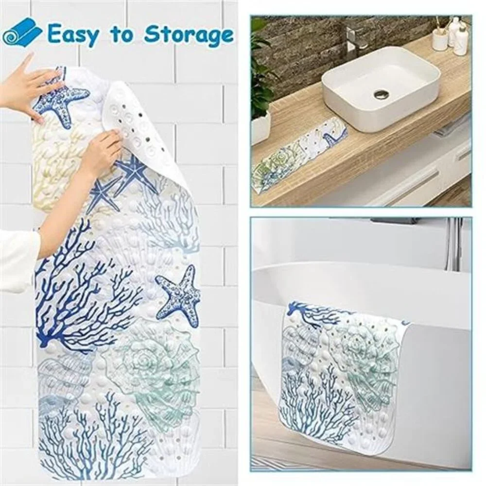Extra Long Non Slip Bathtub Mat 40x16 Shower Floor Mat Suction Cups Kids